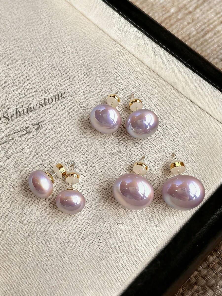 Bộ 3 đôi khuyên tai đính ngọc trai giả thanh lịch tối giản cổ điển, sang trọng và tinh tế, phù hợp cho trang phục hàng ngày và ngày lễ của phụ nữ - Aurora tím - Xem 1