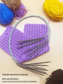 Set de 3/9 andrele circulare flexibile din oțel inoxidabil, cu șnur flexibil din oțel inoxidabil la mijloc pentru alunecarea ușoară a firului, mânere netede pentru înfilare, potrivite pentru pulovere, eșarfe și alte articole de tricotat