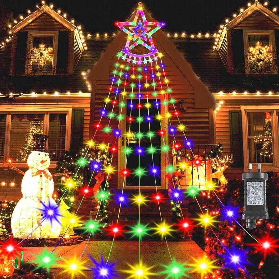 Christmas Lights Outdoor 360 LED Waterfall Christmas String Lights Waterproof 8 Modes Fairy Lights Plugin Led Lights For Indoor Outdoor Yard Wedding Patio Holiday Xmas Tree Decorations Colorful - Colorful - View 1