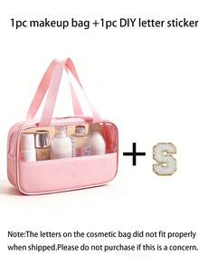 1个透明PVC化妆收纳包，字母图案，防水便携，毛绒字母拉链设计，简约风格，可定制字母贴纸，女士旅行洗漱包，浴室字母组合洗漱包（A~Z），送给妈妈的礼物，沙滩包，沙滩必备，沙滩巾收纳袋，沙滩配件，沙滩用品，度假包，秋冬季度假必备，情人节礼物
