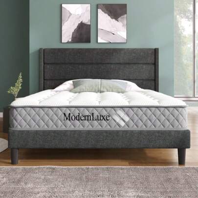 Letto imbottito 140 x 200 cm, struttura letto con rete a doghe e testiera, letto matrimoniale imbottito, rivestimento in tessuto di lino grigio scuro, design moderno senza tempo, letto per ragazzi (con materasso)