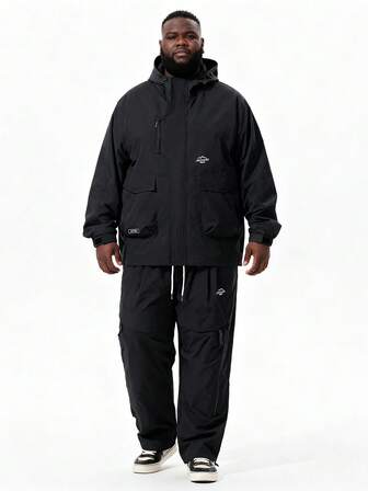 Plus Size Jacket & Pants Set, New Autumn Loose Fit Plus Size Hooded Jacket And Casual Pants