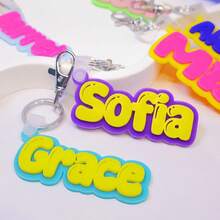 1pc Customized Acrylic Letter Name Keychain, Personalized Double-Layer Glitter Keychain, Colorful Backpack Pendant, Suitable For Bags, Water Bottles, Perfect Birthday Gift For Women And Family, Decorative Keychain, Fun Design, Charming Accessory, Cute Keychain - Steel Keychain + White Button - View 4