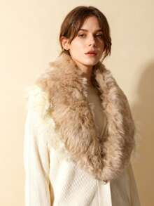 1pc Women's Fashion Faux Fur Neck Warmer (With Feather Decor), Beige Elegant Ladies Winter Scarf, Luxury Warm Neck Accessory Suitable For Parties