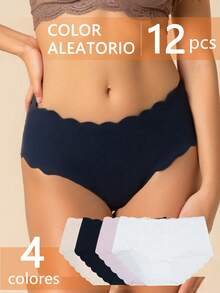 12 Piezas De Ropa Interior Femenina De Triángulo Cómoda Y Transpirable En Unicolor Simple - Beis - Ver 1