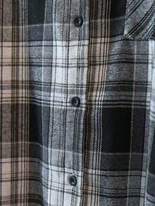 一件格子梭织面料前扣口袋长袖翻领衬衫，优雅休闲百搭，适合日常、上学、四季穿着，黑色春季款 - 黑色 - 查看 9