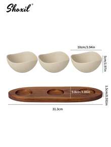 shoxil 1 Set Rustic Ceramic Snack Bowls With Rosewood Tray, 2/3/4 Compartment Multi-Use Dried Fruit Nut Dish, Creative Divider Plate For Serving Sliced Fruits, Suitable For Home, Restaurant, Party - Bowl - View 16