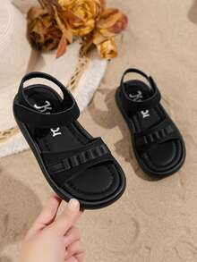 1双女童夏季新款珍珠设计时尚公主凉鞋，儿童软底鞋，幼儿沙滩鞋，时尚女童款 - 黑色 - 查看 1