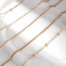 Set Of 5 Pieces Of Love Round Bead Chain Bracelet Set Women's Alloy Round Bead Chain Box Chain - Vàng - Xem 4