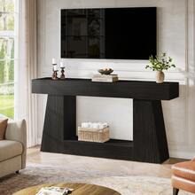 LITTLE TREE Console Table For Living Room, 63" Farmhouse Sofa Table With Storage For Entryway & Hallway, Narrow Long Rustic Design Behind Couch, Oak Finish Versatile Storage Solution - 黑色 - 查看 6
