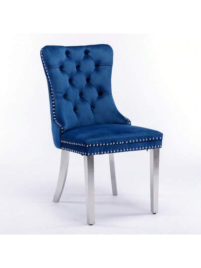 Furniture, Nikki Moderne Collection, High End Upholstered Solid Wood Contemporary Dining Stoel Chrome Stainless Steel Legs Nail Ornament, Set Of 2, Grijs Chrome, DE1701GY view 3