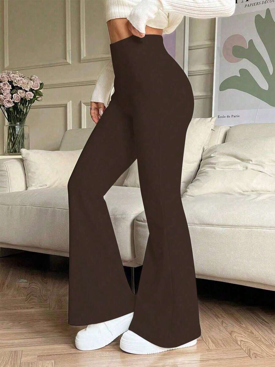 Quần thể thao yoga ống loe cạp cao màu trơn dành cho nữ cỡ nhỏ, quần legging bó sát nén thích hợp cho chạy bộ và tập thể dục mùa xuân. - màu nâu - Xem 1