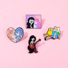 华纳兄弟 1/4 件套时尚卡通胸针套装 个性化情侣吉他女孩珐琅别针 背包服装首饰金属徽章配饰礼品