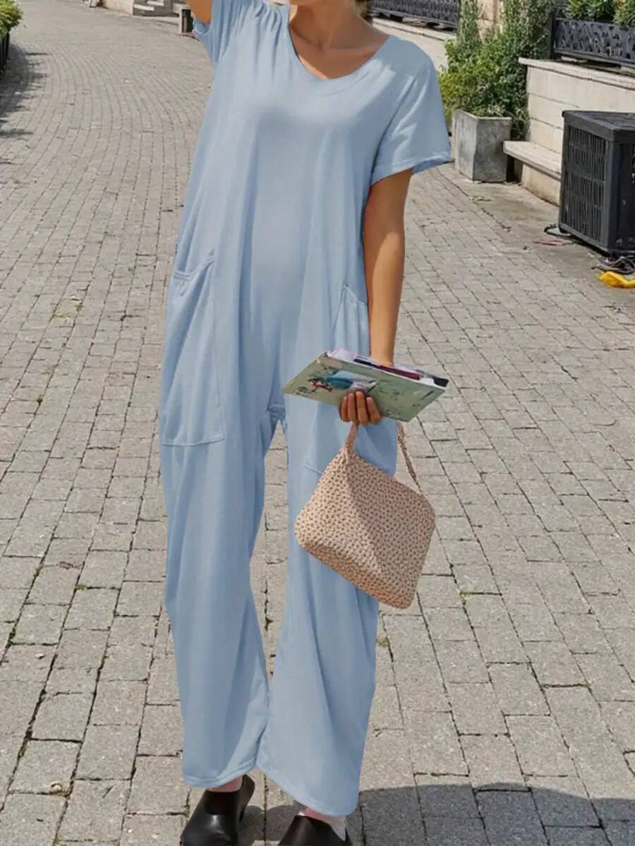 Women's Casual Home Daily Jumpsuit, Jumpsuit, Workwear, Suitable For All Seasons, Minimalist Women's Clothing - 藍色 - 查看 1