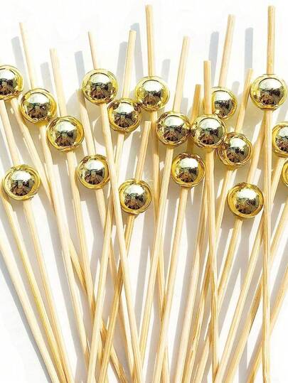 20/50/100/200pcs Gold Fruit Picks, Cake Skewers, Flower Picks, Fruit Sticks, Creative Art Toothpicks, Decorative Bamboo Sticks, Cake And Burger Art Forks, Suitable For Beverage Decoration, Dessert Picks, Birthday, Wedding, Party, Kitchen, Restaurant
