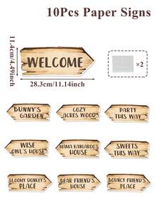 10件套复古小熊派对指示牌，木纹设计方向指示牌，森林主题派对纸质箭头指示牌，生日派对用品，房间装饰，家居装饰，花园装饰，复古小熊派对房间墙面背景装饰，婴儿派对拍照道具，生日派对配件，户外露营派对背景装饰 - 復古小熊 - 查看 3