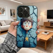 Cubierta de teléfono móvil azul con diseño de personaje animado estrella y grietas para uso diario en casa Aplicable a teléfonos Apple y Galaxy - Blanco - Ver 3