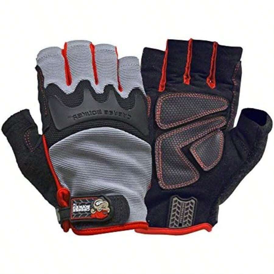 Grease Monkey Pro Fingerless all purpose work gloves and workout gloves(1 Count (Pack of 1)) - Multicolor - Ver 1