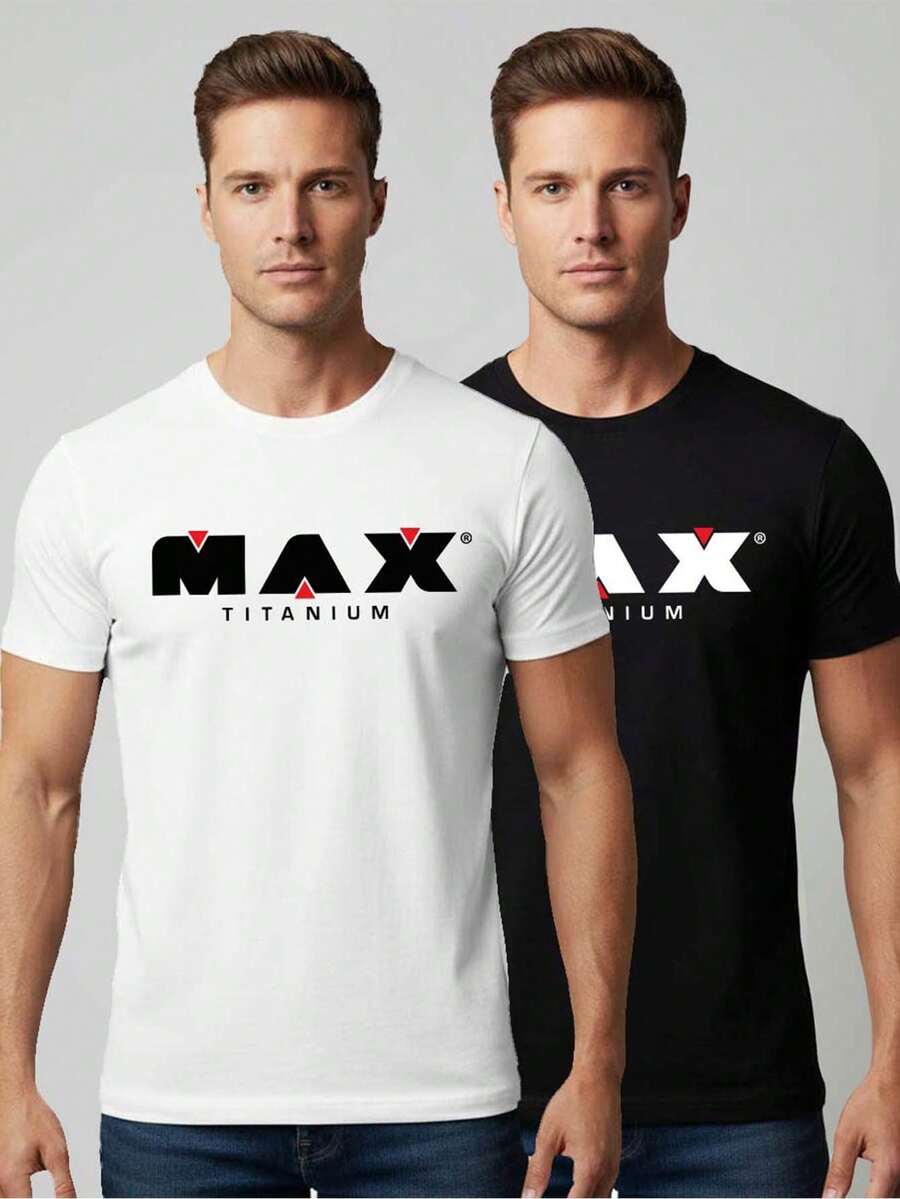 Kit Of 2 Men's T-Shirts 100% Cotton Tshirt Max T Clothing Summer Fashion Basic Everyday Wear - 白色 - 查看 1