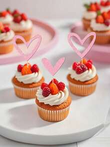 24个闪亮爱心纸杯蛋糕装饰插牌，闪亮设计 | 适用于情人节、婚礼、订婚和生日蛋糕装饰 - 彩色 - 查看 7