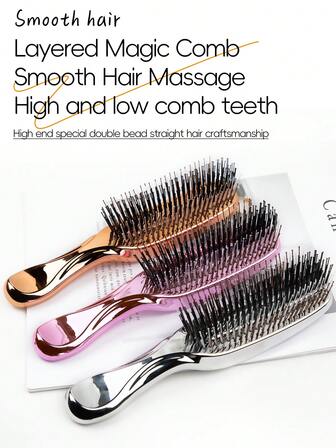 One Golden Hair Comb For Scalp Massage. Made Of Nylon, It Is Suitable For All Hair Types And Helps Keep The Hair And Scalp Healthy. It Is Electroplated In Gold, Rose Gold Or Silver. During .,Hair Brush,Comb,Hair Tools,Hair Products And Accessories For Barber Salon Beauty Travel Essentials
