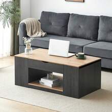 Couchtisch Mit Liftfunktion - 109 Cm, Graues Gestell, Stylish Design, Stauraum Unter Der Tischplatte - Grey+Brown - View 1