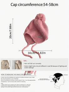 1 件法式结领针织帽，秋冬季女士柔软温暖针织帽，装饰性貂绒领带护耳针织帽，可爱渔夫帽 - 彩色 - 查看 2