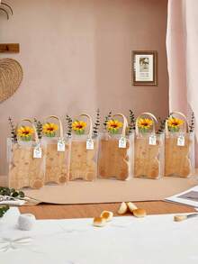 6 Set Wooden Pizza Serving Board Set Features An Engraved Bear Design And Includes All The Accessories You Need For Serving. The Complete Set Comes With 6 Bear Boards, 6 Sets Of Cutlery, 6 Towels, 6 Sunflowers, 6 Tote Bags, 6 Paper Cards, A Roll Of White Hemp Rope, And 6 Eucalyptus Stalk. - Multicolor - View 3