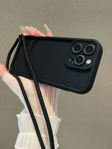 Minimalist Black Straight Edge Rounded Corner Shockproof Full Coverage Camera Protection Case With Diagonal Lanyard, Compatible With IPhone 17/17pro/17promax/17air 13/13Pro/13promax/14/14Pro/14promax/14plus/15/15Pro/15plus/15promax/16/16plus/16promax/16Pro, Compatible With Samsung S26/S26PLUS/S26, Suitable Compatible With Samsung S20/S21/S22/S23/S24/S25 Compatible With IPhone 18 18pro 18promax Latest Apple 18 Series Phone Case, Fundas, Cover, Compatible With Iphone 17 Pro Max Case, Compatible With Iphone 17 Pro Case - Black - View 5