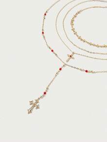 Glisma 3 Pcs Gothic Vampire Cross Pendant Layering Necklaces Set For Women - Multicolor - View 5