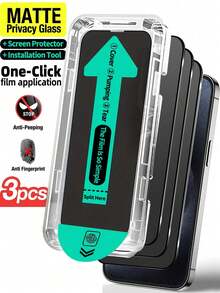 Yezodawee 3片装磨砂防窥钢化玻璃屏幕保护膜，包含安装工具和自动对齐工具，兼容 17 Pro Max/17 Pro/17 Air/17/16 Pro Max/16 Pro/16 Plus/16/15 Pro Max/14 Pro Max/13 Mini/12/11系列，全覆盖，防指纹，防摔，防刮花 - Black 3Pcs - 查看 12