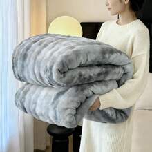 Soft & Warm Ultra-Soft Faux Rabbit Fur Tie-Dye Plush Throw Blanket - Reversible, Machine Washable For All Seasons, Perfect For Sofa, Bed, Living Room, Christmas Present - 深灰色 - 查看 10