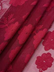 1 tấm rèm ren hoa tối giản, trang trí nhà cửa - Đỏ - Xem 9