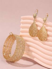 1 Set Vintage Style Evil Eye & Lucky Eye Hollow Carved Bangle Bracelet Matched With Teardrop Pendant Earrings, Middle Eastern Wedding Party Festival Jewelry Set