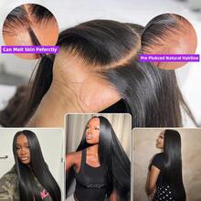 250% Density  Bone Straight 13x4 Wear And Go Glueless Wig Bone Straight 13x6 Glueless Lace Front Human Hair Straight Wigs Pre Plucked Soft 5x5 Lace Closure Wig For Beginners, No Glue, Elastic Band For Women - Natural Black - 查看 9