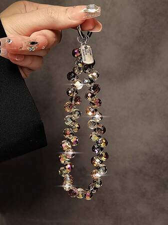 Cadena de accesorios para teléfono con cuentas brillantes y transparentes - Cordón para teléfono, llavero, compatible con fundas de Apple/teléfono, material de plástico