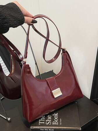 1 st höst/vinter vintage spänne dekor justerbar rem kvinnor casual enkel vikbar axelväska, retro lätt lyxig stil, lämplig för college, pendling, shopping, dejting, affärsresor