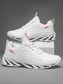 男士跑步鞋，超透氣，時尚利刃設計，出色的減震效果，防滑耐用，適合戶外運動，如跑步，遠足，旅遊和訓練，男女通用，大碼運動鞋 - 白色 - 查看 8