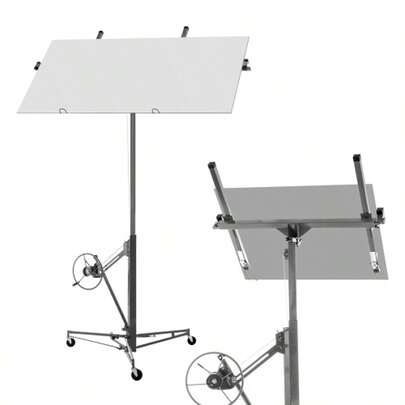 Elevador de placas de gesso para instalação de painéis de parede de gesso cartonado e teto: capacidade de carga 68 kg, altura ajustável de 140-335 cm, dobrável, 3 rodas de freio, ajuste de inclinação de 60°