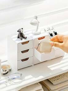 1个迷你三层ABS塑料桌面收纳盒，适合存放珠宝、发饰、耳环和其他小物件，家具用品，适用于办公室、书房、卧室、浴室，可用作办公收纳盒、珠宝收纳盒、抽屉式化妆品收纳盒 - 秋季卧室装饰 - 彩色 - 查看 5