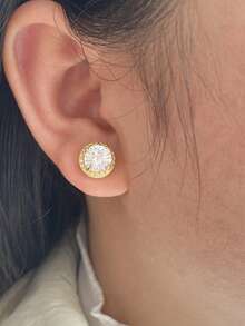 rakol 3 pezzi Set di gioielli con collana e orecchini classici tondi decorati con zirconi cubici per donne - Dorato - Visualizzare 9