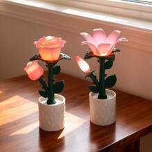 1pc Tulip Flower Sea Building Block Night Light, DIY Handmade Rose Ornament, LED Tulip Table Lamp, Calla Lily Desktop Decorative Light Perfect For Party Decor, Bedroom Decor, Living Room Decor, Home Decor, Wedding Decor, Holiday Decor, Birthday Gifts - 花朵夜燈 - 查看 8