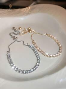 1pc Versatile Shiny Tennis Round CZ Chain Bracelet Everyday Wear Versatile Accessory Holiday Wedding Engagement Anniversary Party Gift - Bracelet - View 7