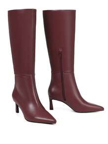 Knee High Boots For Women Pointed Toe Tall Boots Womens Fashion Slip On Boots Stilettos Heels Side Zipper Sexy Dress Date Party - 酒紅色 - 查看 8