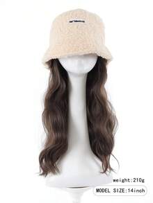 14英寸长波浪假发，白色羊毛帽，合成纤维材质 - 棉质帽假发，高温丝，自然逼真，适合日常佩戴，基础款 - 彩色 - 查看 4