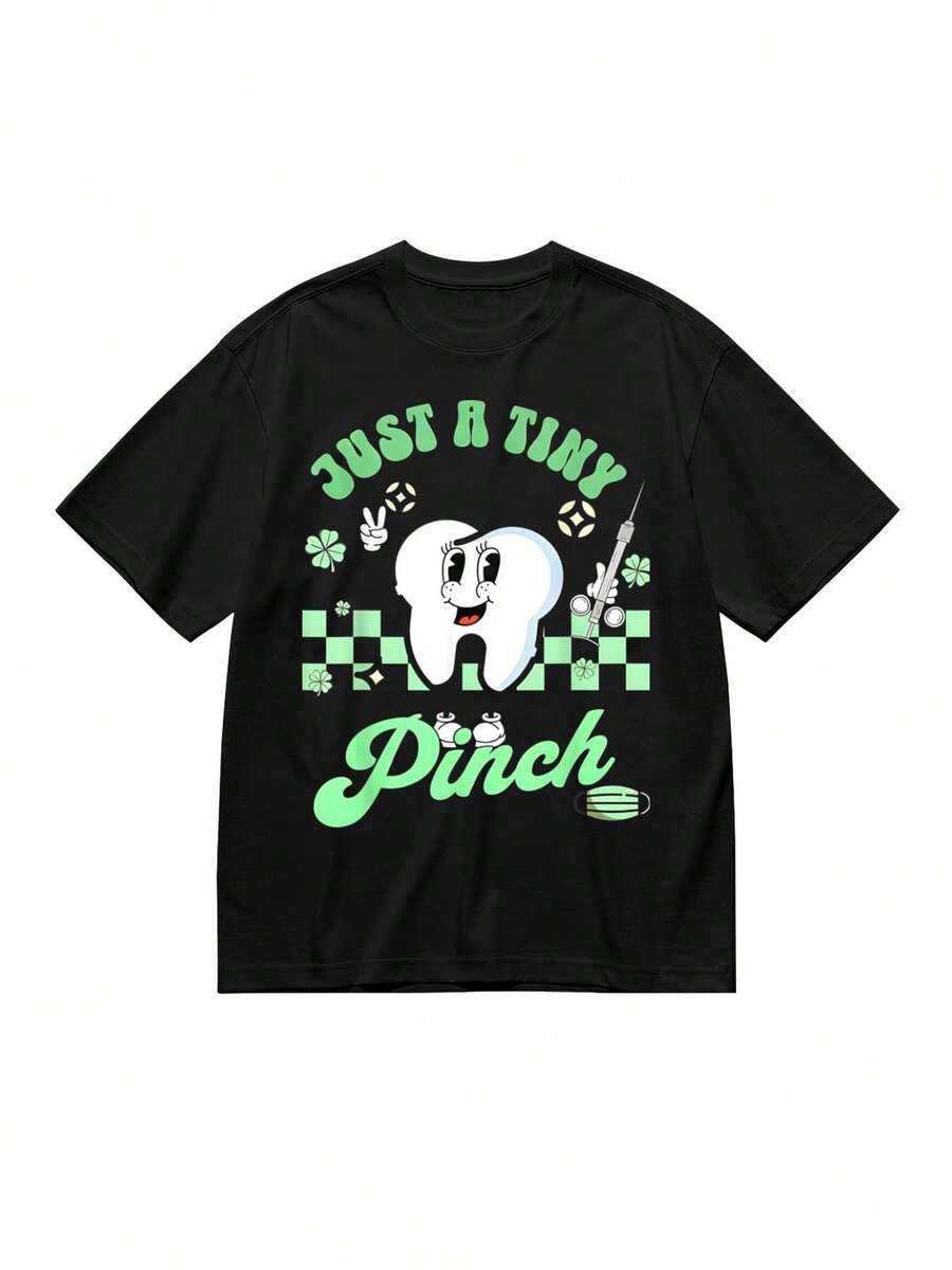 Camiseta casual holgada de algodón, camiseta Just A Tiny Pinch Dental Dentist para el Día de San Patricio, unisex - Pascua, de Navidad, Día de San Valentín, Carnaval, regalos del Día de San Patricio para padres, amigos, familia y compañeros de trabajo, tela suave y transpirable, se puede usar en todas las estaciones sin preocuparse por la forma del cuerpo. - Negro - Ver 1