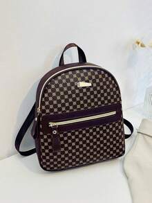 Adjustable Strap Girl's Work Backpack, Zipper Commuter Purse - Pink Shoulder Bag - Coffee Brown - View 3