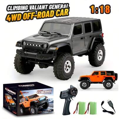 JIKEFUN 1/18 Scale Full-Scale Remote Control Climbing Car, 4x4 Off-Road Remote Control Car, 20A Speed Controller, External 370 Carbon Brushes, With LED Lights, Built-In Battery Low Voltage Protection, ESC Overvoltage Protection, Adult Hobby Toy, 12 Km/H