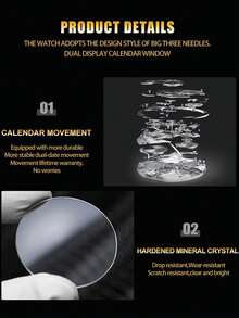 VA VA VOOM 1 Reloj de cuarzo para hombre de 41 mm, clásico y de lujo, con calendario, diamante, esfera en verde, azul, dorado, plateado y negro, caja de acero inoxidable, movimiento de cuarzo semanal, estilo de negocios elegante, reloj de pareja perfecto para hombres - Negro - Ver 6