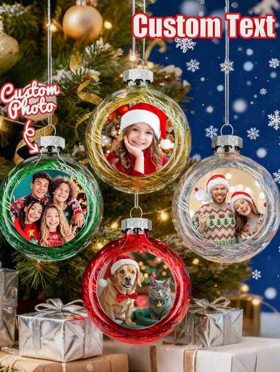 Custom Christmas Decorations With Photo, Personalized Christmas Decor, Customized Picture Christmas Ornaments, Customizable Christmas Tree Decorations, Christmas Balls, Photo Ball Ornaments, Christmas Balls With Picture Text Names, Custom Transparent Christmas Decorations, Christmas Gifts Suitable For Families, Christmas Bulbs Ornaments, Christmas, Diy Ornaments, Indoor, Outdoor, Garden, Room Decor, Boys, Girls, Mom, Dad, Kids, Family